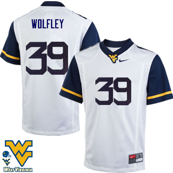 Men #39 Maverick Wolfley West Virginia Mountaineers College Football Jerseys-White - Click Image to Close